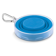 Bicchiere in silicono con portapillole e moschettone colore blu