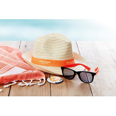 Cappello di paglia naturale con banda colorata colore arancio