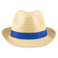 Cappello di paglia naturale con banda colorata colore blu royal MO9341-37