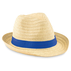Cappello di paglia naturale con banda colorata colore blu royal