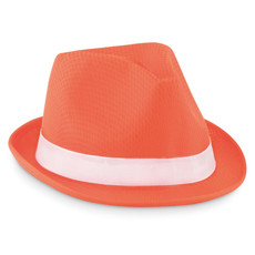 Cappello similpaglia in poliestere colorato con banda bianca colore arancio MO9342-10