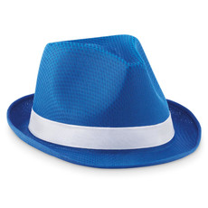 Cappello similpaglia in poliestere colorato con banda bianca colore blu royal MO9342-37