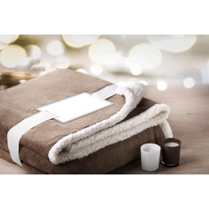 Coperta in pile con inserti in sherpa colore cachi