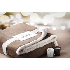 Coperta in pile con inserti in sherpa colore cachi