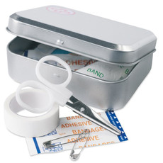 Kit Primo Soccorso in scatola di latta adatto ad auto colore rosso