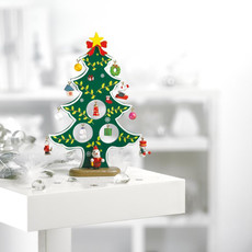 Albero di Natale in legno con 12 decorazioni in confezione colore verde