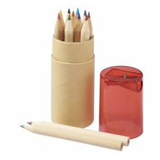 Set matite colorate e temperino in astuccio cilindrico - colore Rosso