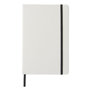 Blocco note bianco A5 con elastico colorato - colore Bianco/Nero