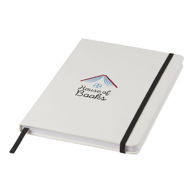 Blocco note bianco A5 con elastico colorato - colore Bianco/Nero