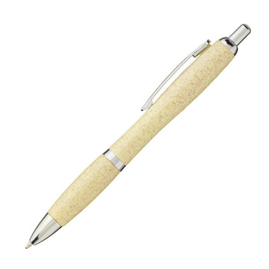 Penna a sfera in paglia con punta cromata - colore Giallo
