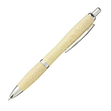 Penna a sfera in paglia con punta cromata - colore Giallo