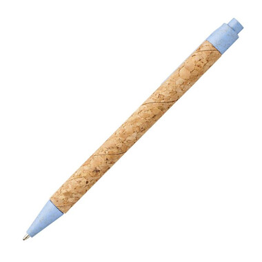 Penna a sfera in sughero e paglia di grano - colore Naturale/Blu Chiaro