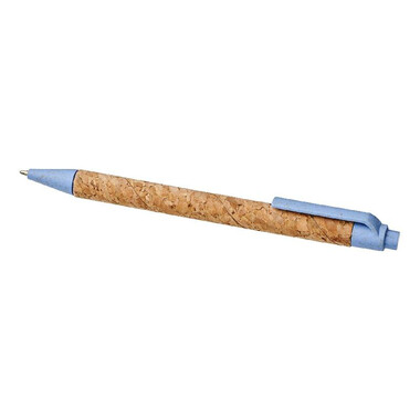 Penna a sfera in sughero e paglia di grano - colore Naturale/Blu Chiaro