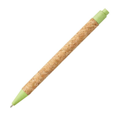 Penna a sfera in sughero e paglia di grano - colore Naturale/Verde Mela