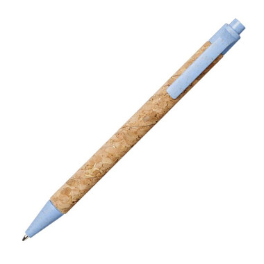 Penna a sfera in sughero e paglia di grano - colore Naturale/Blu Chiaro