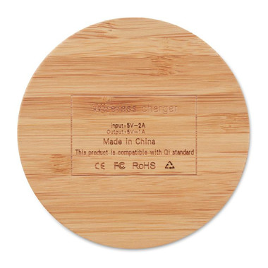 Caricatore wireless rotondo in bamboo colore legno