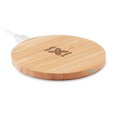 Caricatore wireless rotondo in bamboo colore legno