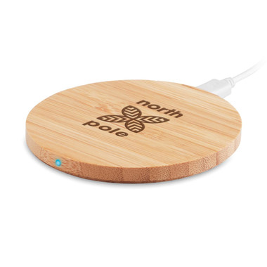 Caricatore wireless rotondo in bamboo colore legno