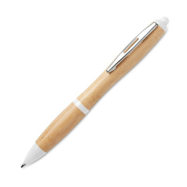 Penna in ABS e bamboo colore bianco