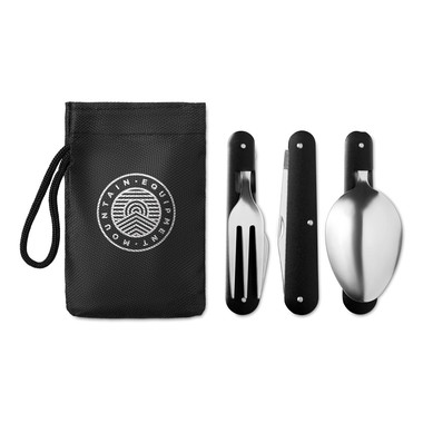 Set posate da campegggio in acciaio colore nero