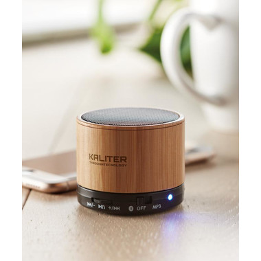 Speaker bluetooth rotondo in bamboo colore nero