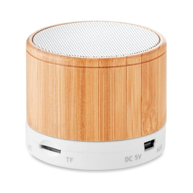 Speaker bluetooth rotondo in bamboo colore bianco