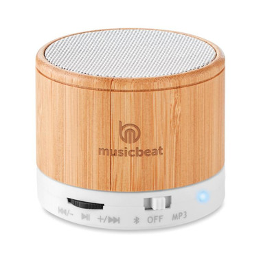 Speaker bluetooth rotondo in bamboo colore bianco