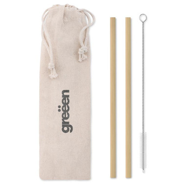 Set due cannucce in bamboo colore beige
