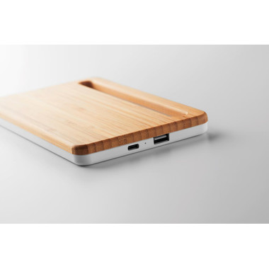 Caricatore wireless in bamboo con supporto telefono colore bianco