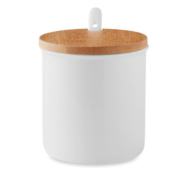 Tazza in porcellana con coperchio in bamboo colore bianco