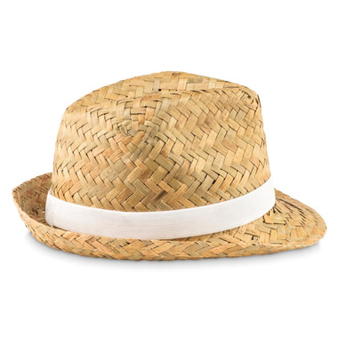 Cappello in paglia naturale con fascia colorata colore bianco