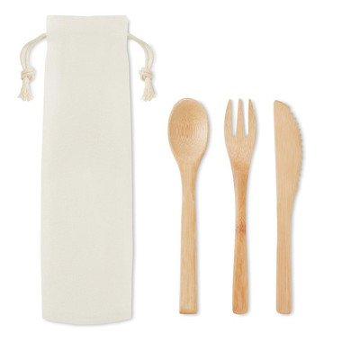 Set posate in bamboo con custodia colore beige MO9786-13