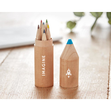 Set 6 matite colorate in confezione di legno colore legno