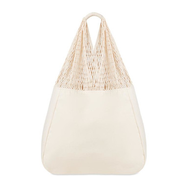 Borsa mare in cotone e rete colore beige