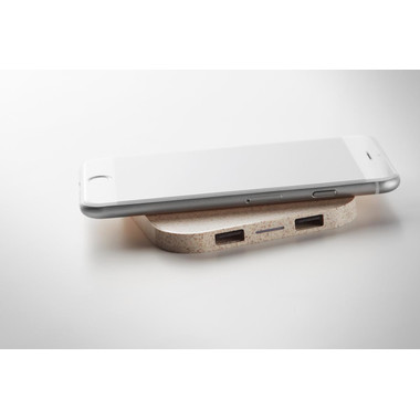HUB USB in paglia e ABS colore beige