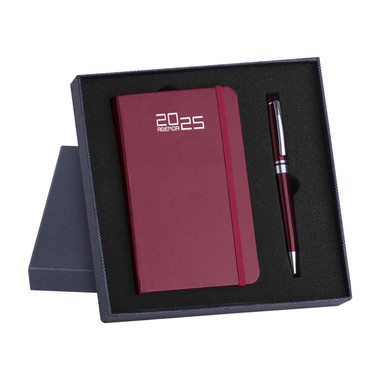 Parure agenda giornaliera 2025 notes e penna bordeaux