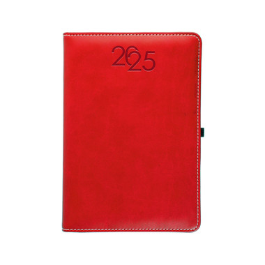 Agenda giornaliera con copertina in similpelle 2025 rosso