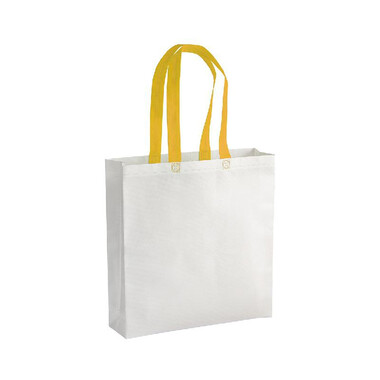 Shopper bianca in TNT con manici colorati  colore giallo