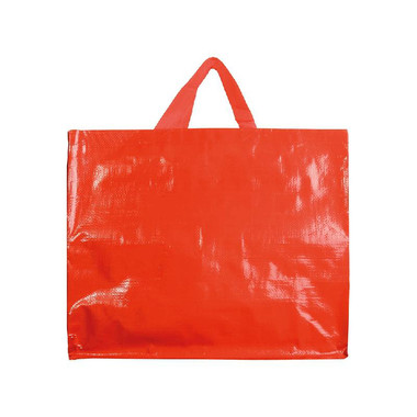 Shopper in polipropilene laminato con manici corti a nastro colore rosso