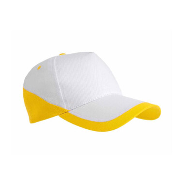 Cappellino in cotone base bianca e bordi colorati colore giallo