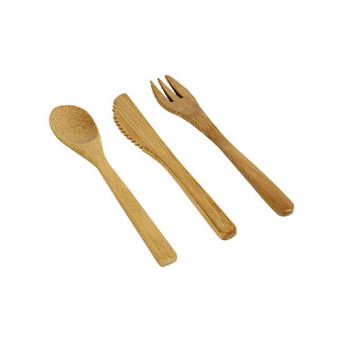 Set posate in bamboo in bustina in cotone colore naturale