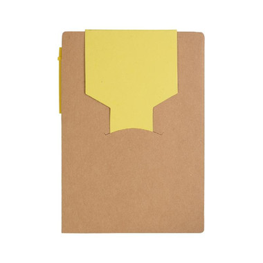 Block notes in carta riciclata con penna in cartone colore giallo
