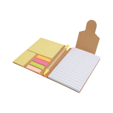 Block notes in carta riciclata con penna in cartone colore giallo