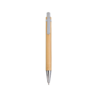 Penna  a scatto in bamboo con particolari cromati colore naturale