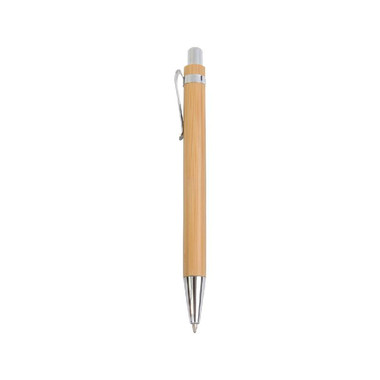 Penna  a scatto in bamboo con particolari cromati colore naturale