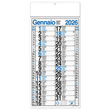 Calendario Cinesino trimensile quadrettato maxi 2026 azzurro
