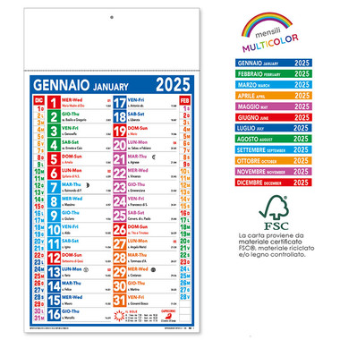 Calendario Olandese 2025 Multicolor dettaglio
