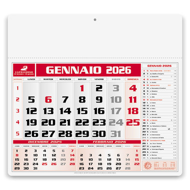 Calendario americano 2026 rosso