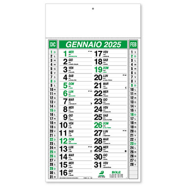 Calendario olandese 2025 trimensile verde