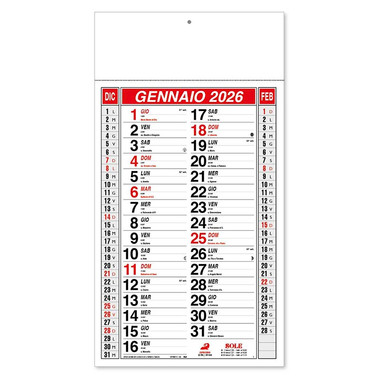 Calendario olandese 2026 trimensile rosso